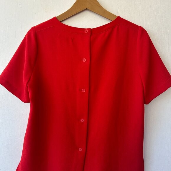 Madewell Blouse Womens Small Red Short Sleeve Rear Button Holiday Pocket Boxy - Picture 6 of 8